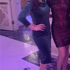 H&M Black and Purple Long Sleeve Cowl Neck Dress